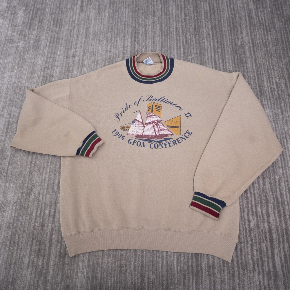Jerzees Sweatshirt Mens XL Tan Excellent 1995 Pride of Baltimore II GFOA Vintage